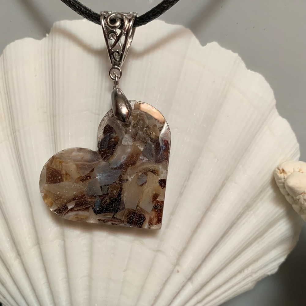 Crushed Oyster Shell Pendant and Necklace